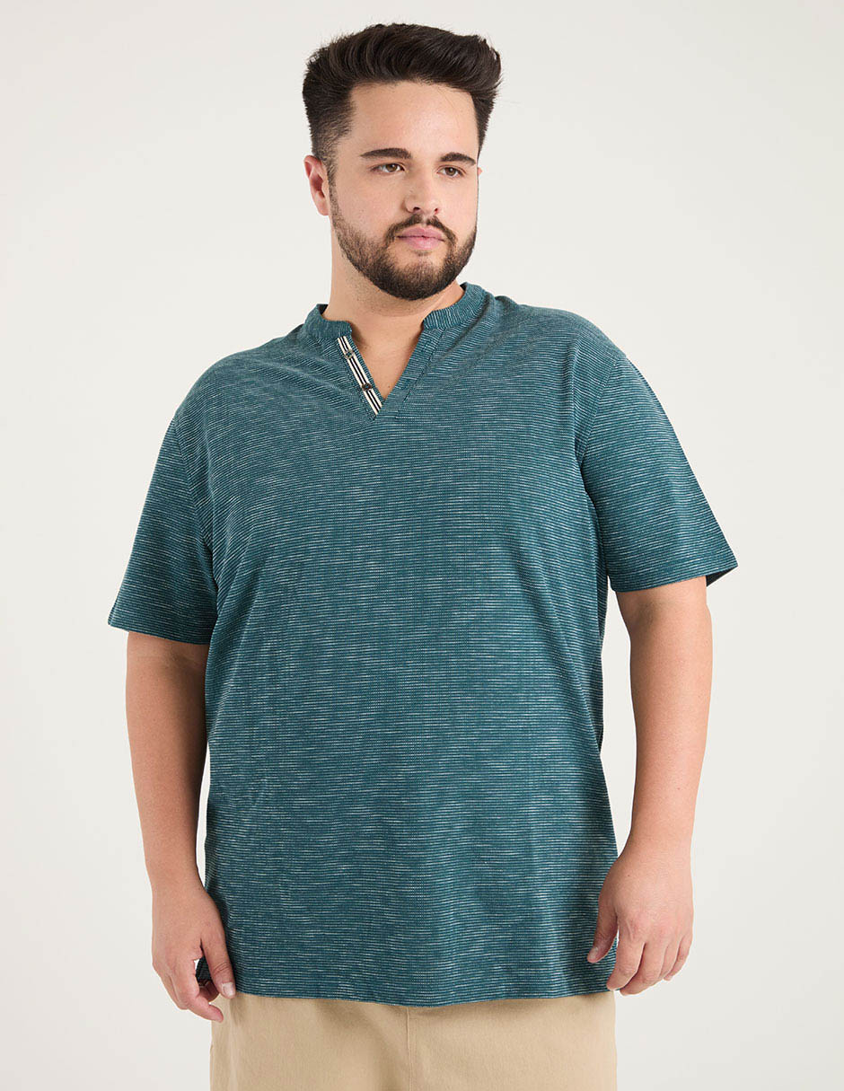 Playera cuello henley para hombre