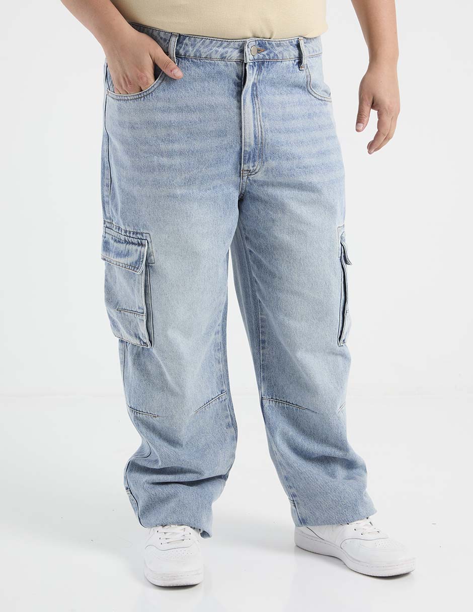 Jeans cargo straight lavado claro para hombre