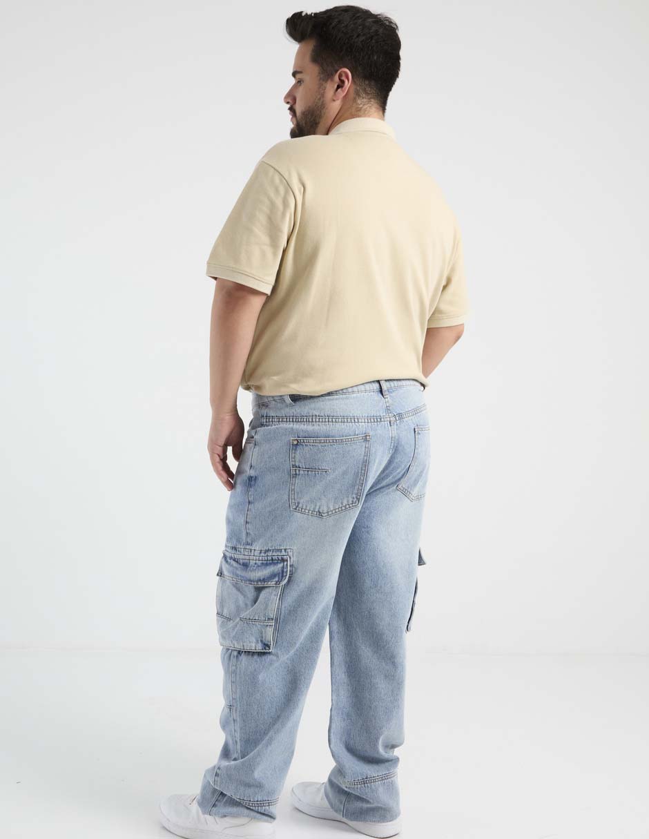 Jeans cargo straight lavado claro para hombre 2